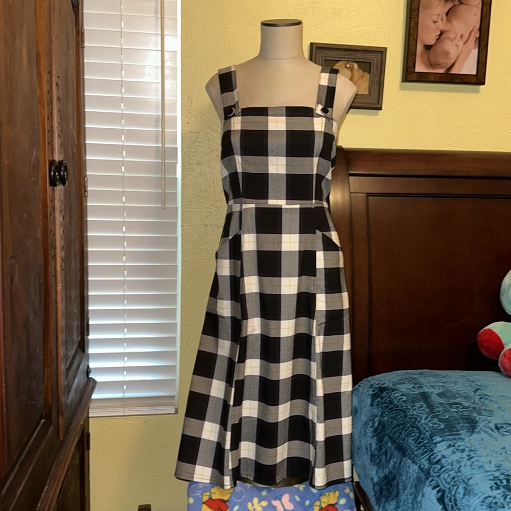Mila Monochrome Check Pinafore Dress